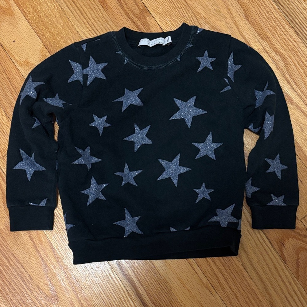 Stella McCartney Kids Black Glitter Star Crewneck Sweatshirt Size 4